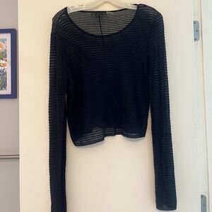 Alice + Olivia basics Black Cropped Cashmere Blend Ribbed Top Sz large